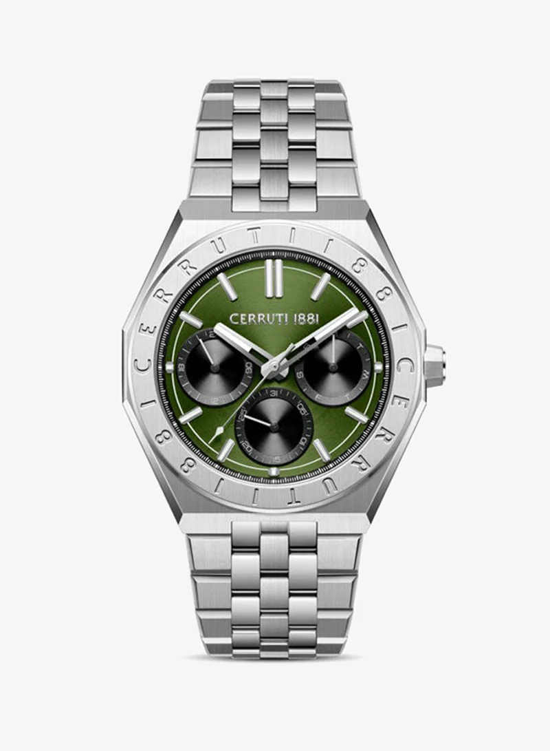 شيروتي 1881 Ravello Dark Green Dial, Stainless Steel Bracelet, Multifunction Watch for Men, 42mm