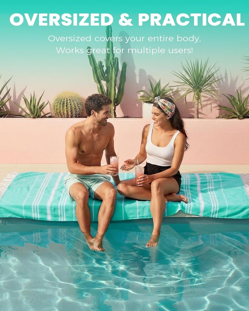 Antfuny Cotton Turkish Beach Towels Quick Dry Sand Free Soft Absorbent Adult Oversized Bath Pool Swim Long Wide Stripe Towel Sound Cloud Linen Sandfree Chamois Mat Summer Thing Lightweight Thin Mint Green - Image 4