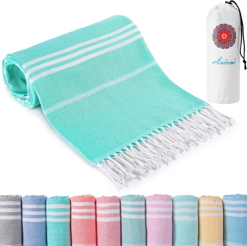 Antfuny Cotton Turkish Beach Towels Quick Dry Sand Free Soft Absorbent Adult Oversized Bath Pool Swim Long Wide Stripe Towel Sound Cloud Linen Sandfree Chamois Mat Summer Thing Lightweight Thin Mint Green - Image 1