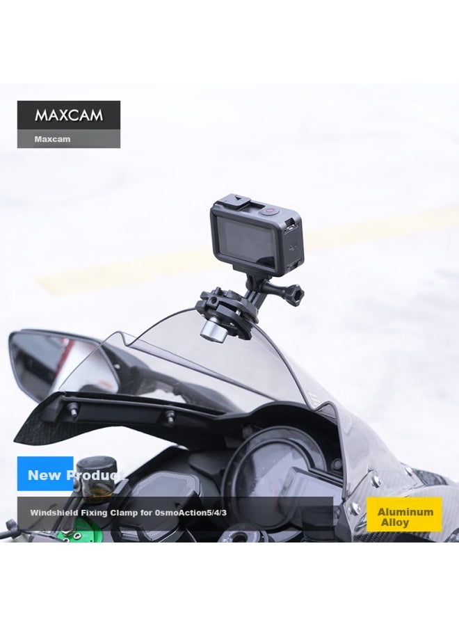 MAXCAM ماكسكام / مايكسيكام مشبك زجاج أمامي للدراجة النارية من سبائك الألمنيوم، حامل ثابت، ملحقات ركوب لكاميرا دي جي آي أوزمو أكشن 5/4 الرياضية - Image 1