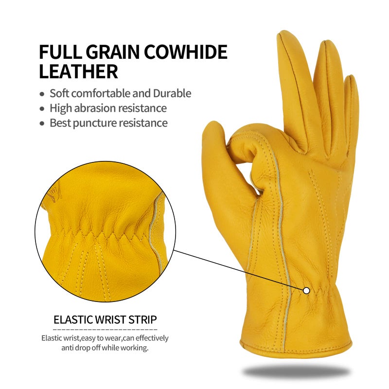 KKOYING Leather Work Gloves for Men & Women, Gardening Gloves, Reinforced Durable Cowhide Work Gloves, Puncture & Cut Resistant (Medium) - Image 3