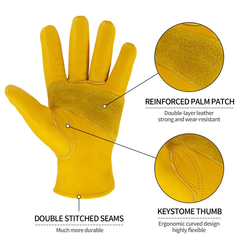 KKOYING Leather Work Gloves for Men & Women, Gardening Gloves, Reinforced Durable Cowhide Work Gloves, Puncture & Cut Resistant (Medium) - Image 4