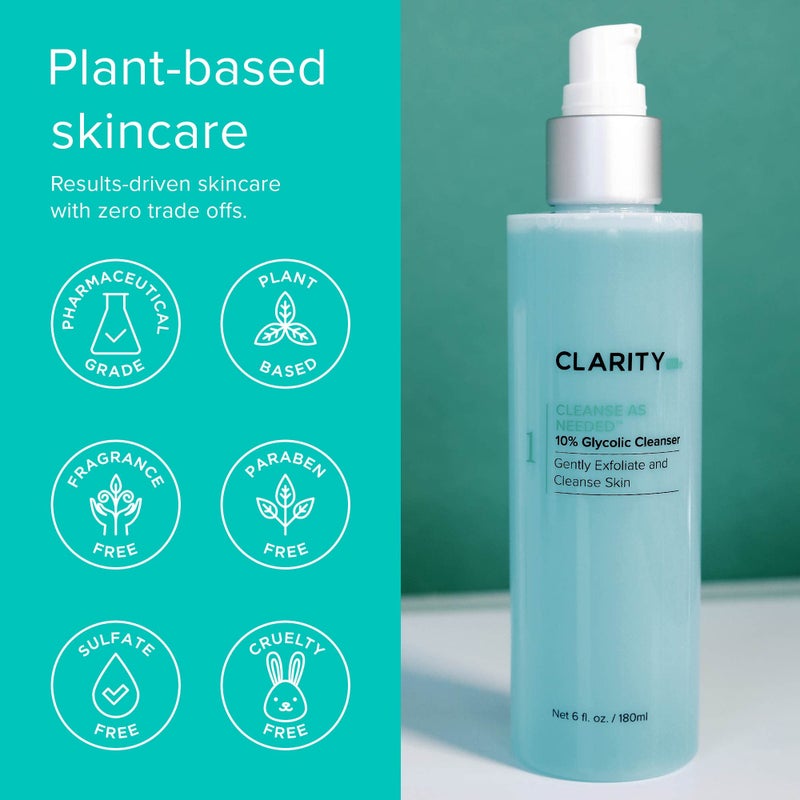 ClarityRx Cleanse As Needed 10% Glycolic Acid Exfoliating Face Wash, Natural Plant-Based Brightening Facial Cleanser for Smooth, Glowing Skin (4 fl oz) - Image 5