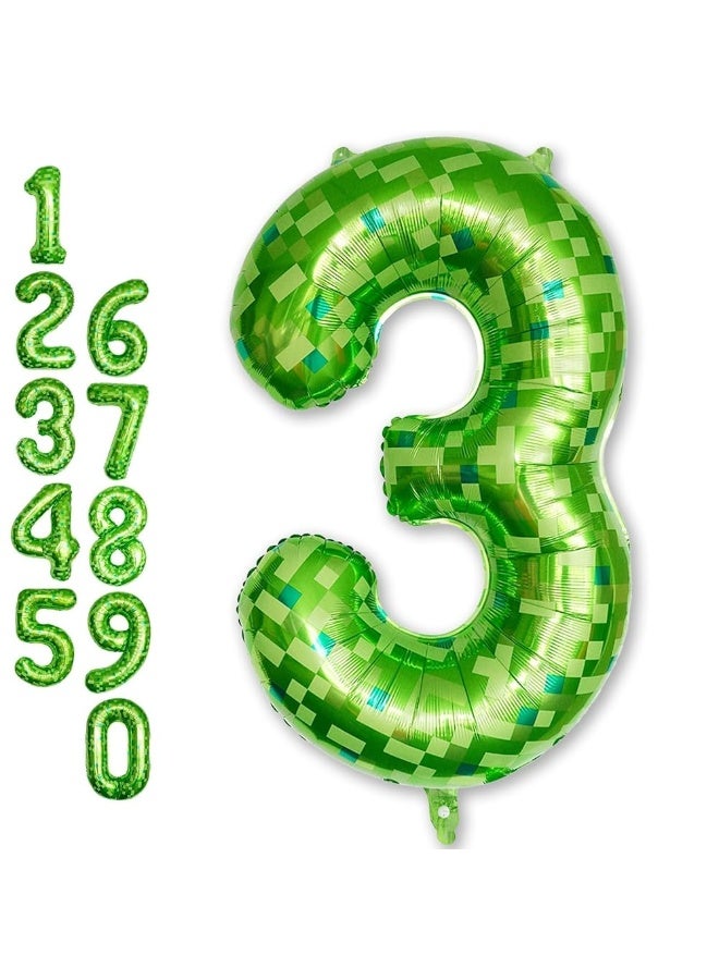 40 Inch Green Pixel Number Balloon, Dark Kelly Green Foil Six Balloon for Birthday Party, Video Game Theme Decorations, Self-Sealing Mylar Balloon for Forest Golf St Patrick's Day