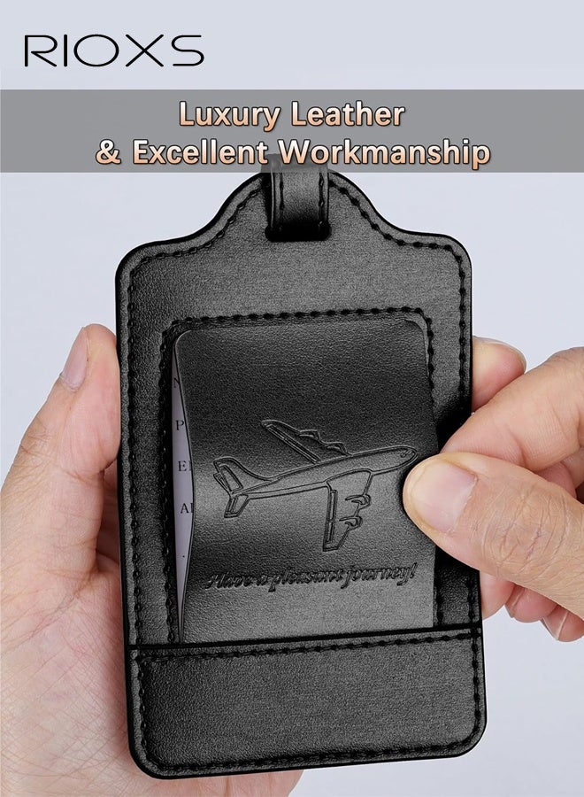 RIOXS 3 Pack Luggage Tags, Waterproof PU Leather Travel Tags for Suitcases, Privacy Protection Bag Tags, Airplane Travel Essentials for Flying, International Travel Must Haves, Travel Essentials, Black - Image 2