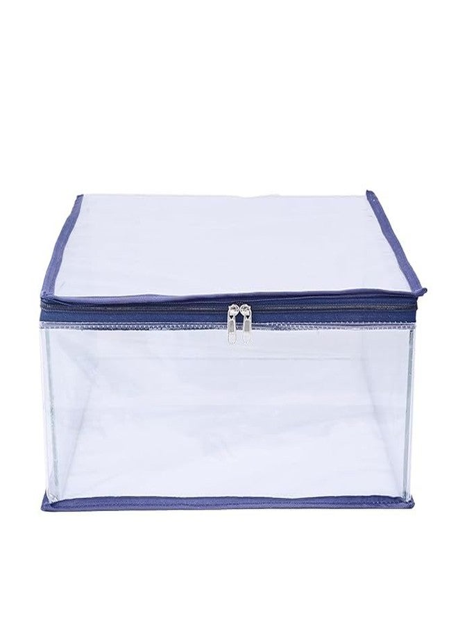 ABBASI Saree Cover Storage Bag Big for Clothes with Zip Organizer for Wardrobe, transparent Large Design Boxes (Dark Blue, Pack of 1) - Image 1