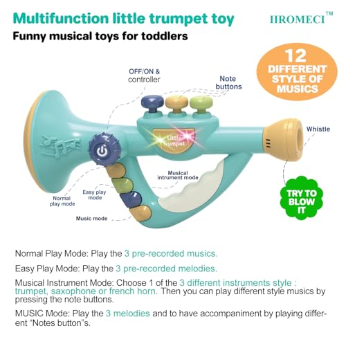 IIROMECI Musical Instruments Toys for Kids Toddlers Little Trumpet and Baby Educational Toy for Girls Boys Ages 13 Blue - Image 5