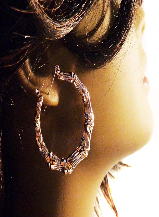 Divas Diggables Bamboo Hoop Earrings Rose Gold Bamboo 2.5 inch Hoop Earrings Full Hoop - Image 2