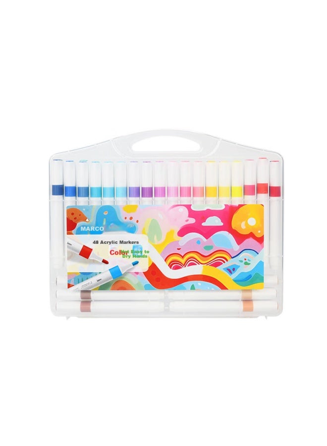 Marco 48 Colors Acrylic Marker Graffiti Pen Waterproof Paint Watercolor Fluorescent Marker Children Students Kids Parent-Child Painting Gift Box Back-To-School Gift Fine Arts Sketching - Image 3