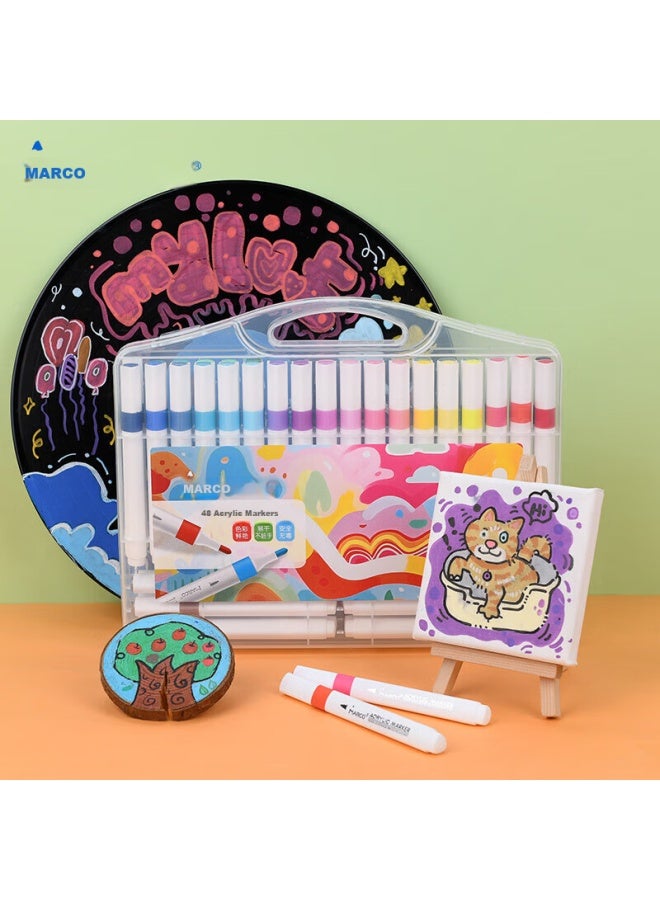 Marco 48 Colors Acrylic Marker Graffiti Pen Waterproof Paint Watercolor Fluorescent Marker Children Students Kids Parent-Child Painting Gift Box Back-To-School Gift Fine Arts Sketching - Image 1
