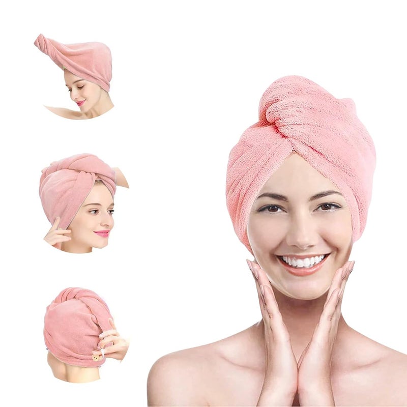 Nibbler Hair Towel Wrap Absorbent Towel Hair-Drying Bathrobe Magic Hair Warp Towel Super Quick-Drying Microfiber 500 GSM Bath Towel Hair Dry Cap Salon Towel (Pink) - Image 1
