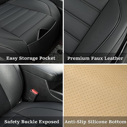Vankerful 2 Pack Leather Front Car Seat Covers,Bottom Seat Covers for Cars,Driver Car Seat Cover,Luxury Seat Protectors,Waterproof,Full Wrap,for Most Vehicles,Sedan,Truck,SUV(Black) - Image 2