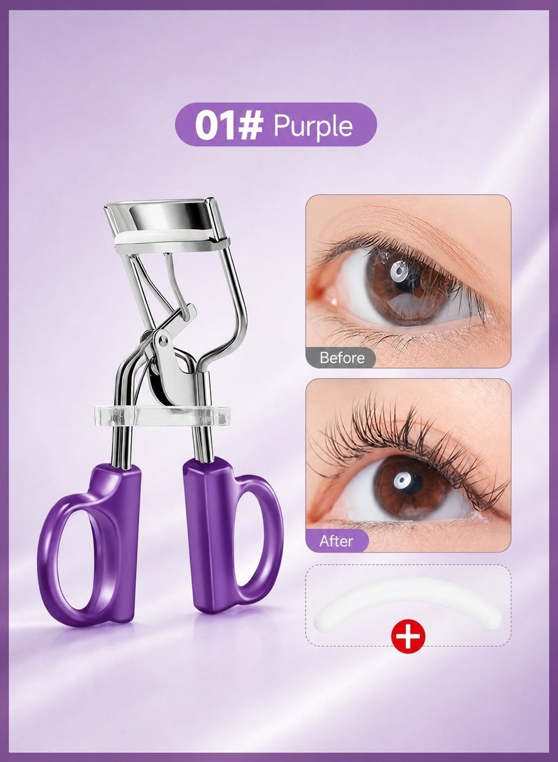 JMEILI 4Pcs Eyelash Curlers Set, Lash Curler and Eyelash Comb with 2Replacement Pads,Portable Eye Curler for Women Daily Makeup, Purple - Image 2