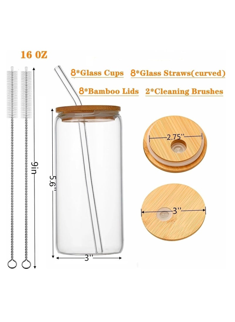 TYCOM Drinking Glasses with Bamboo Lids and Glass Straw, 500ml Can Shaped Glass Cups, Tumbler Cup Ideal For B Tea, Soda, Iced Coffee (8pc, 500m  - Image 3
