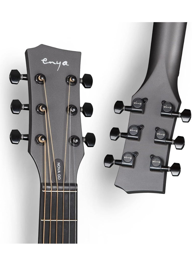 Generic NOVA Go SP1 Carbon Fiber Acoustic Electric Guitar with Smart AcousticPlus 35 Inch Travel Acustica Guitarra Starter Bundle Kit of Gig Bag, Strap, Strings, Charging Cable, Instrument Cable(Black)  - Image 3