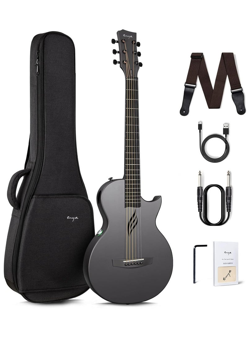 Generic NOVA Go SP1 Carbon Fiber Acoustic Electric Guitar with Smart AcousticPlus 35 Inch Travel Acustica Guitarra Starter Bundle Kit of Gig Bag, Strap, Strings, Charging Cable, Instrument Cable(Black)  - Image 1