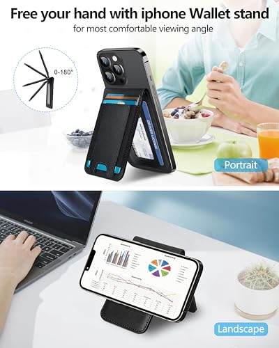 ExtreLife for Magsafe Wallet, Adjustable Stand, Open ID Window, Magnetic Wallet for iPhone 17/16/15/14 Pro Max/14 Pro/14/14 Plus/13/12 Series, 9 Cards, Black-B - Image 2