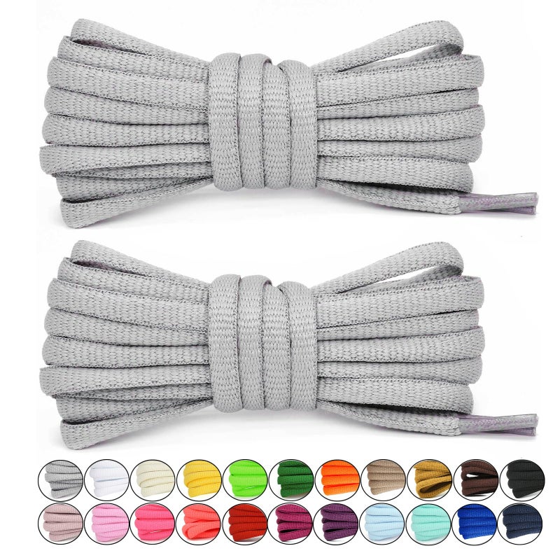 Stepace [2 Pairs Half Round Shoe Laces 1/4" Width 30"-72" Length 22 Color Oval Shoelaces Grey 48"(122 cm) - Image 1