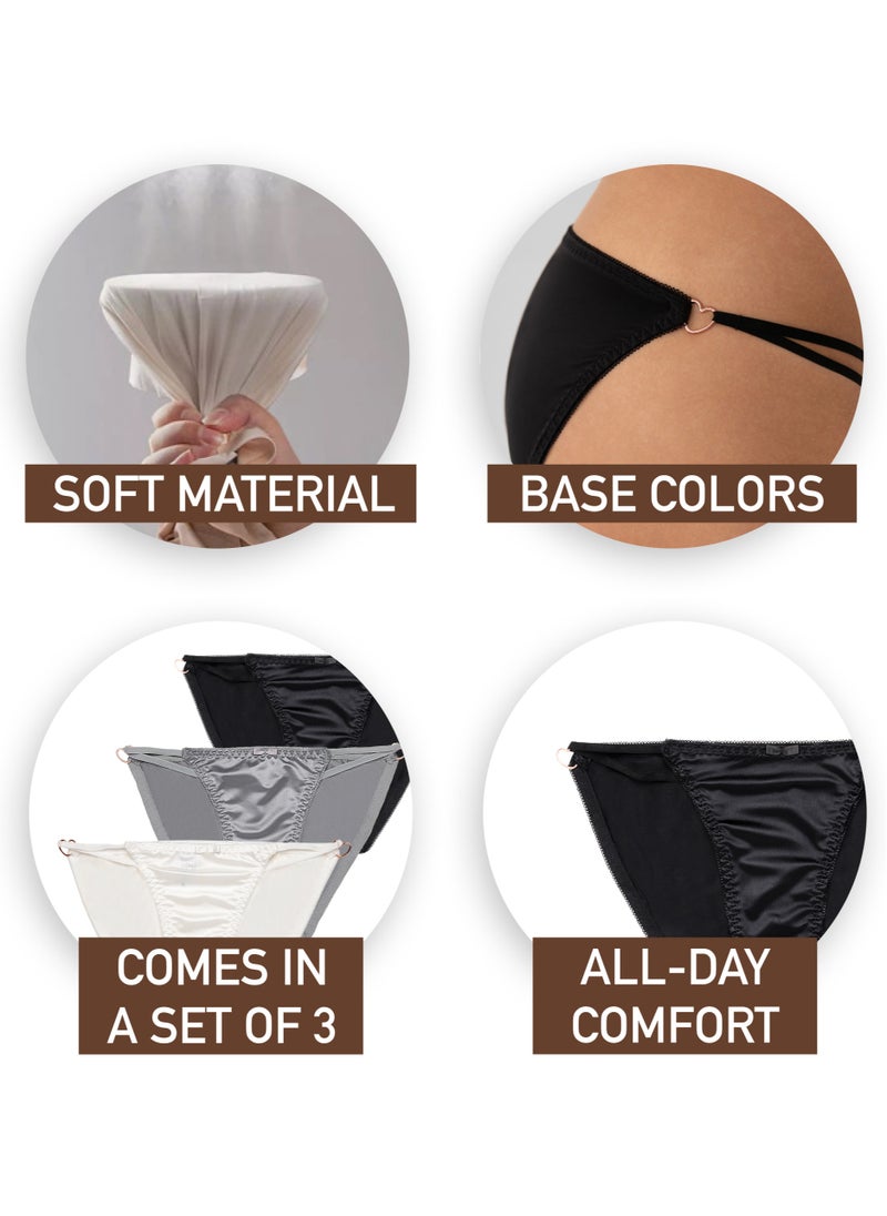 Fempire - Fempire Womens Bikini Breathable Seamless Underwear - Invisible Underwear Panties, Satin String Ladies Stretchy Panty, Pack of 3 - Image 1