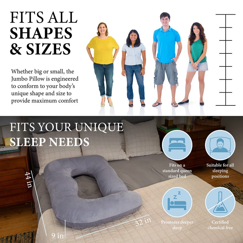 Pharmedoc Pregnancy Pillows, U-Shape Full Body Pillow -Removable Cover Jumbo Size - Grey - Pregnancy Pillows for Sleeping - Body Pillows for Adults, Maternity Pillow and Pregnancy Must Haves - Image 5
