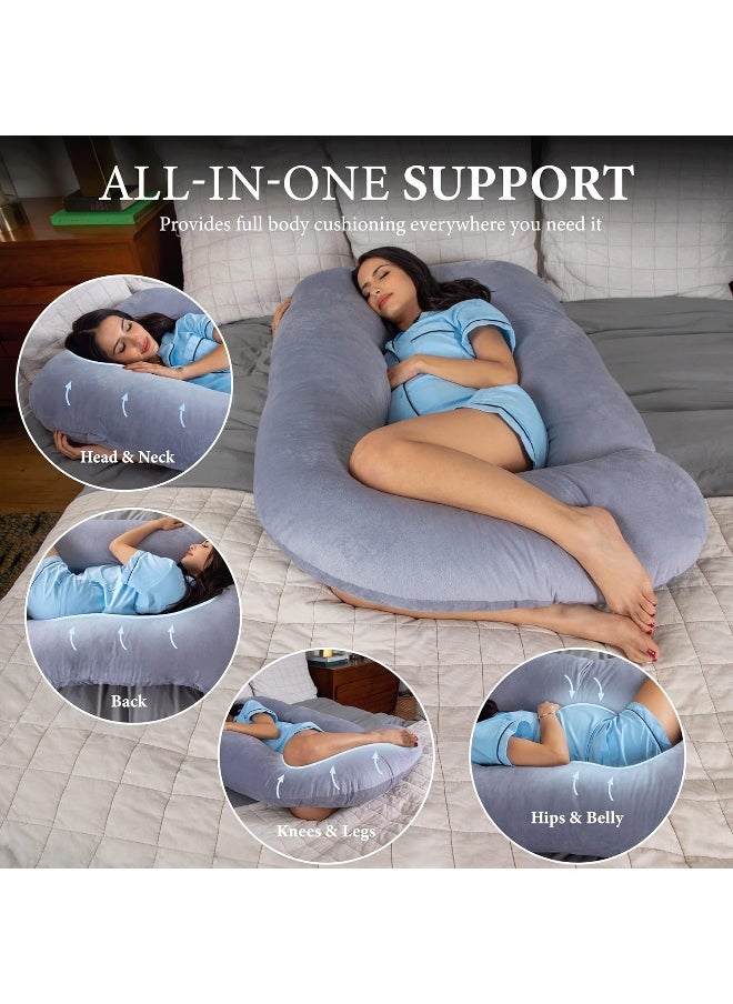 PharMeDoc - Pharmedoc Pregnancy Pillows, U-Shape Full Body Pillow - Removable Cover Jumbo Size - Grey - Image 1