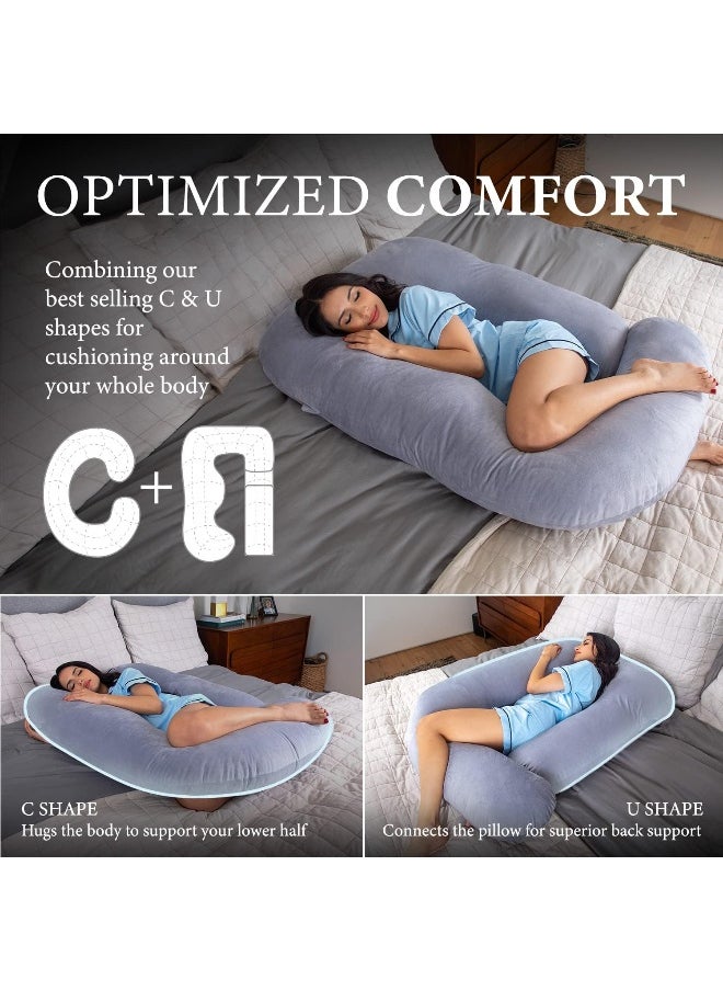 PharMeDoc - Pharmedoc Pregnancy Pillows, U-Shape Full Body Pillow - Removable Cover Jumbo Size - Grey - Image 1
