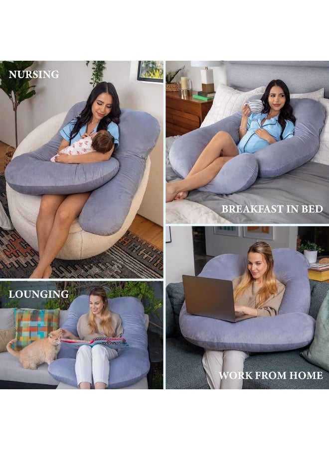 PharMeDoc - Pharmedoc Pregnancy Pillows, U-Shape Full Body Pillow - Removable Cover Jumbo Size - Grey - Image 1