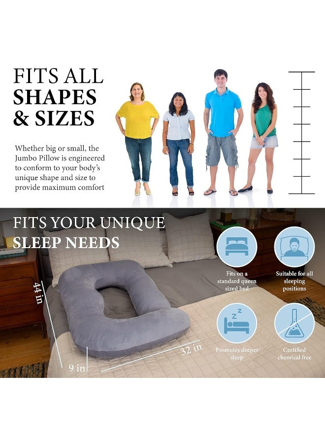 PharMeDoc - Pharmedoc Pregnancy Pillows, U-Shape Full Body Pillow - Removable Cover Jumbo Size - Grey - Image 1