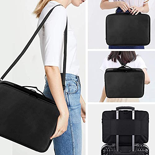 SHAMAX® Professional Makeup Bag for Women Travel Cosmetic Kit Storage (2-Layer) Vanity Bag Cosmetics Makeup Brush Bag with Adjustable Dividers Portable Zipper Closure(Black) - Adjustable Strap - Image 5