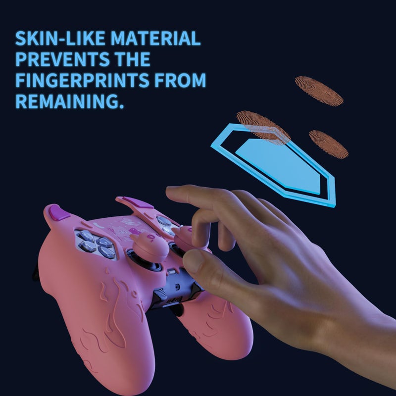 playvital غطاء بلاي فيتال لجهاز PS5 إيدج | غطاء سيليكون وردي شيطاني مع ملصق لوحة اللمس وأغطية قبضة الإبهام | ملحقات حالة حماية لطيفة - Image 4