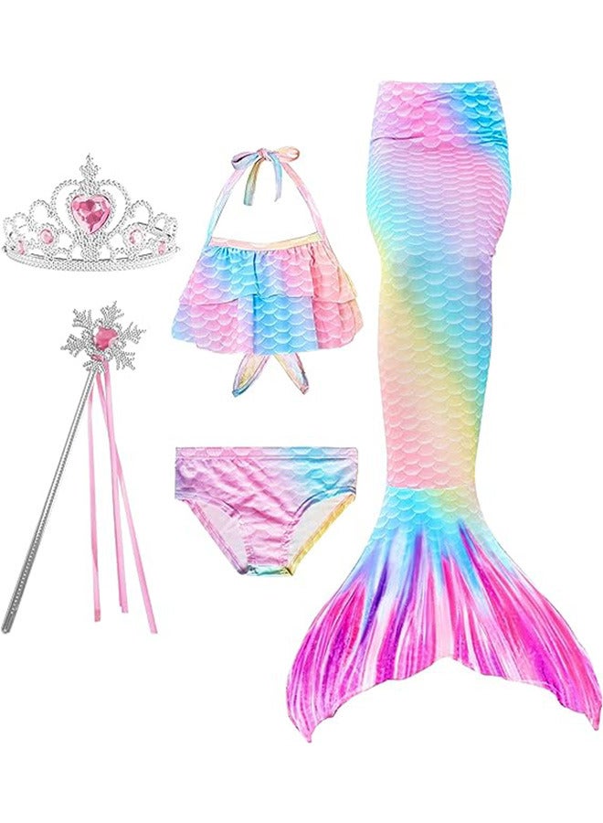 Mermaid Tails Swimsuit for Girls and Kids Princess Cosplay Swimming Costume Bikini Sets for Party (No Monofin)-S - Image 1