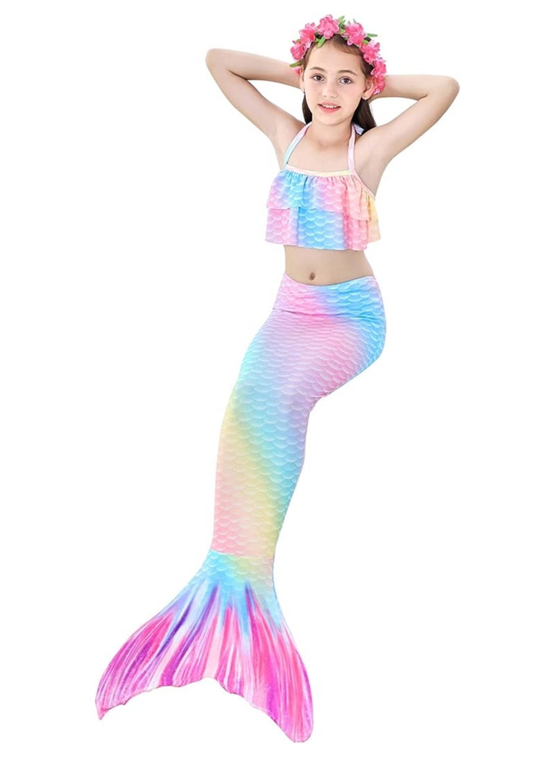 Mermaid Tails Swimsuit for Girls and Kids Princess Cosplay Swimming Costume Bikini Sets for Party (No Monofin)-S - Image 4