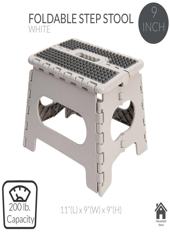 Simplify 9 Inch Ant-Skid Folding Step Stool | Collapsible | 200 Pound Capacity | Durable | Portable | Kitchen | Bathroom | Garage | White - Image 2