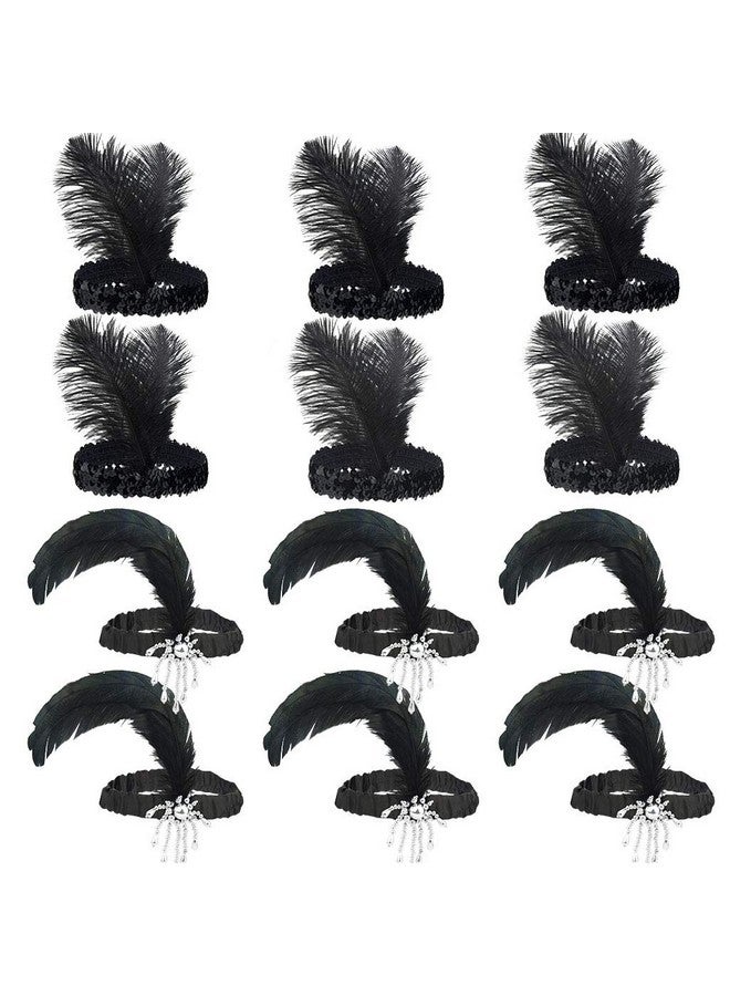 Tongcloud 12 قطعة من إكسسوار الرأس لنساء فلابر من عشرينيات القرن الماضي مع ريش أسود، إكسسوار شعر رائع لموضوع غاتسبي (أسود) - Image 1