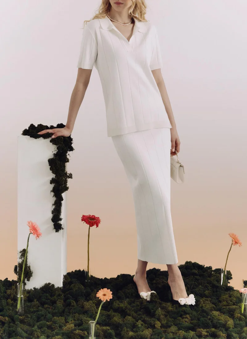 Lichi  Textured knit straight polo for Women | Best Price UAE