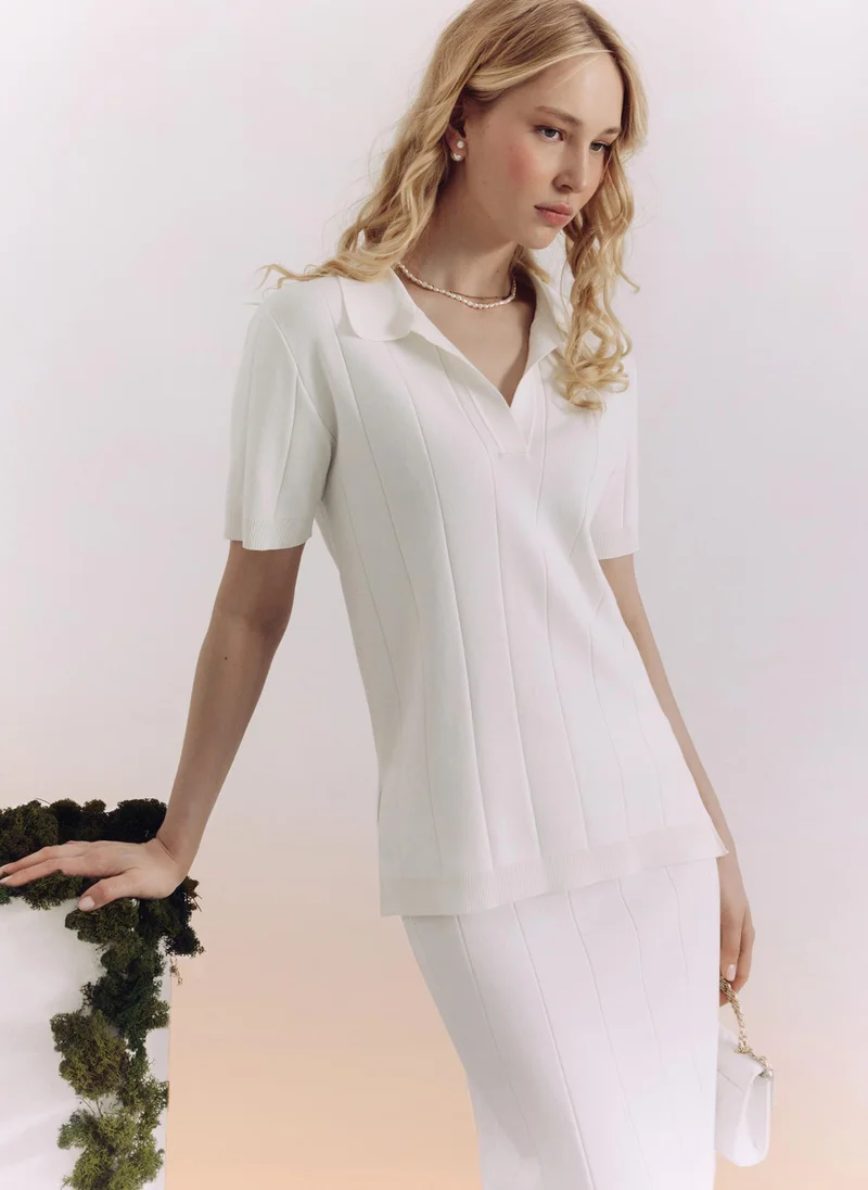 Lichi  Textured knit straight polo for Women | Best Price UAE