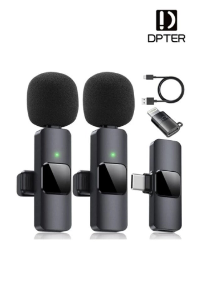 DPTER 2 Pack Wireless Lavalier Microphone for iPhone iPad and Android Phone, Lapel Mic Plug and Play Wireless Mic Noise Reduction Mini Microphone for Video Recording Interview Podcast Vlog YouTube Tiktok - Image 1