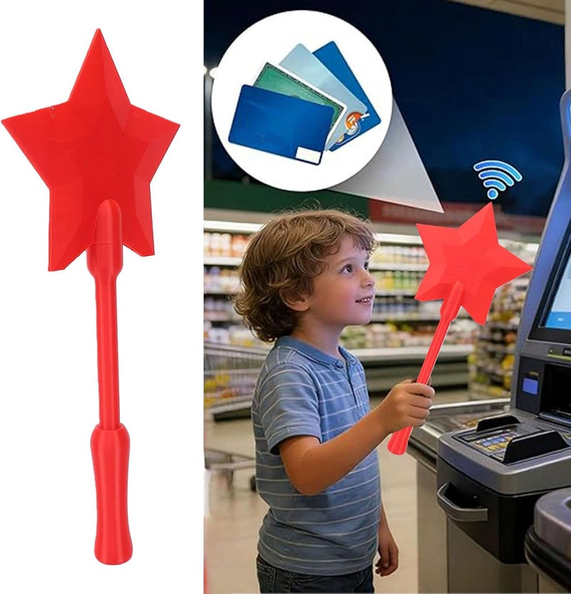 3D Printed Credit Card Wand, Tap to Pay Wand with Built in Card Slot for Contactless Payments, Star Topper and 14 Inch Handle for Easy Checkout, Birthday Gifts (Red) - Image 1