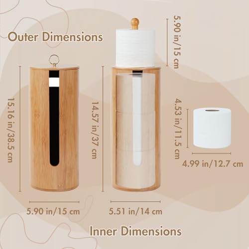 Gobam Bamboo Toilet Paper Storage with Dual-Use Lid, Freestanding Bathroom Tissue Organizer with Viewing Slot, Built-In Handle, Anti-Slip Base, Compact Toilet Paper Holder Stand for up to 3 Mega Rolls - Image 3