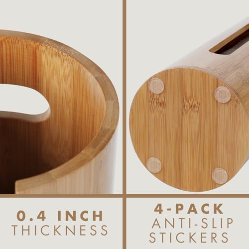 Gobam Bamboo Toilet Paper Storage with Dual-Use Lid, Freestanding Bathroom Tissue Organizer with Viewing Slot, Built-In Handle, Anti-Slip Base, Compact Toilet Paper Holder Stand for up to 3 Mega Rolls - Image 5