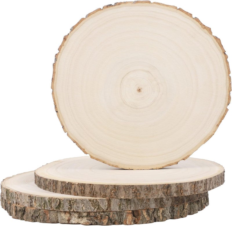 HZYH 4pcs Unfinished Wood Slices for Crafts, Rustic Wood Centerpieces for Tables, DIY Wedding Decor, Natural Paulownia Wood for Painting and Display,  18-20cm - Image 1