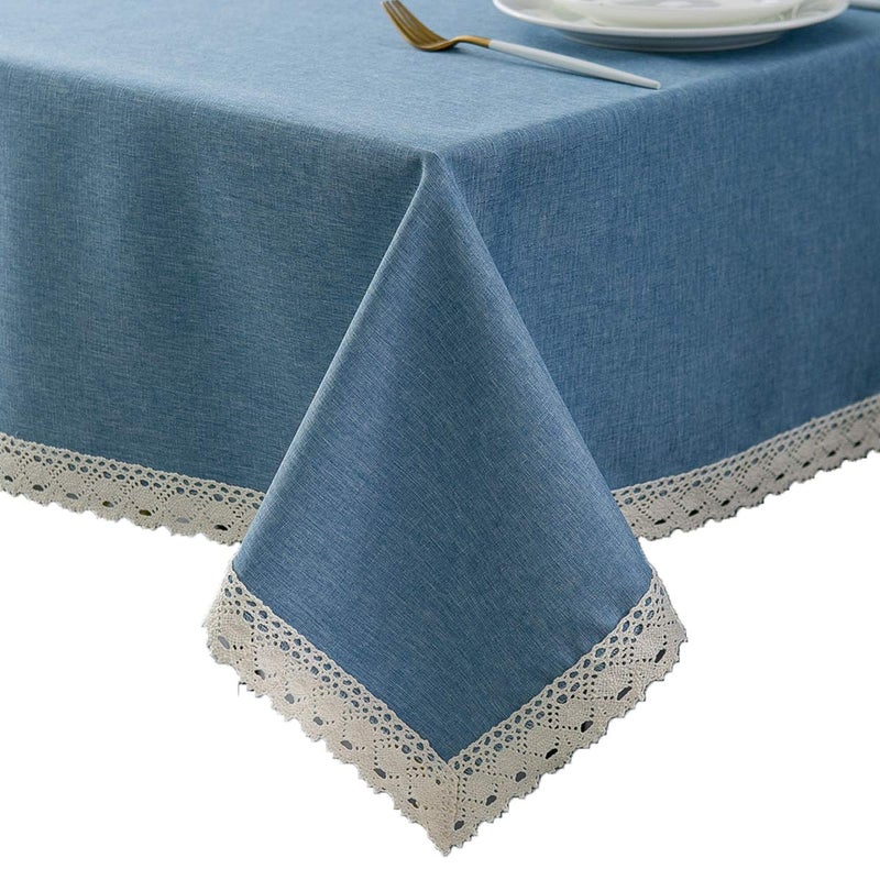 ehousehome faux linen tableroth مع تقليم الدانتيل - مقاوم للماء/مقاومة للبقعة مقاومة/تجاعيد خالية من الزيت - لحفلات مأدبة عشاء عطلة الزفاف مستطيل زرقاء 60x102inch - Image 1