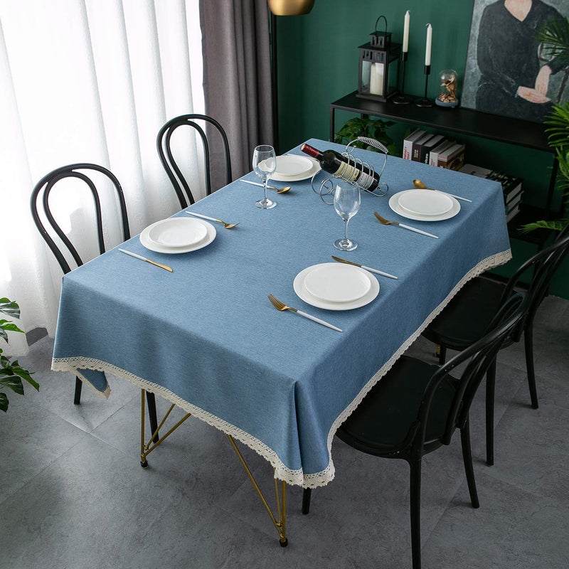 ehousehome faux linen tableroth مع تقليم الدانتيل - مقاوم للماء/مقاومة للبقعة مقاومة/تجاعيد خالية من الزيت - لحفلات مأدبة عشاء عطلة الزفاف مستطيل زرقاء 60x102inch - Image 3