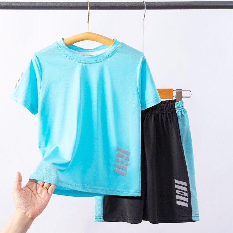 Children'S Sports Suit Summer Clothes Boys' Casual Ice Silk Short-Sleeved T-Shirt Summer Quick-Drying Middle And Big Children'S Basketball Clothes T-Shirt Set - Image 4
