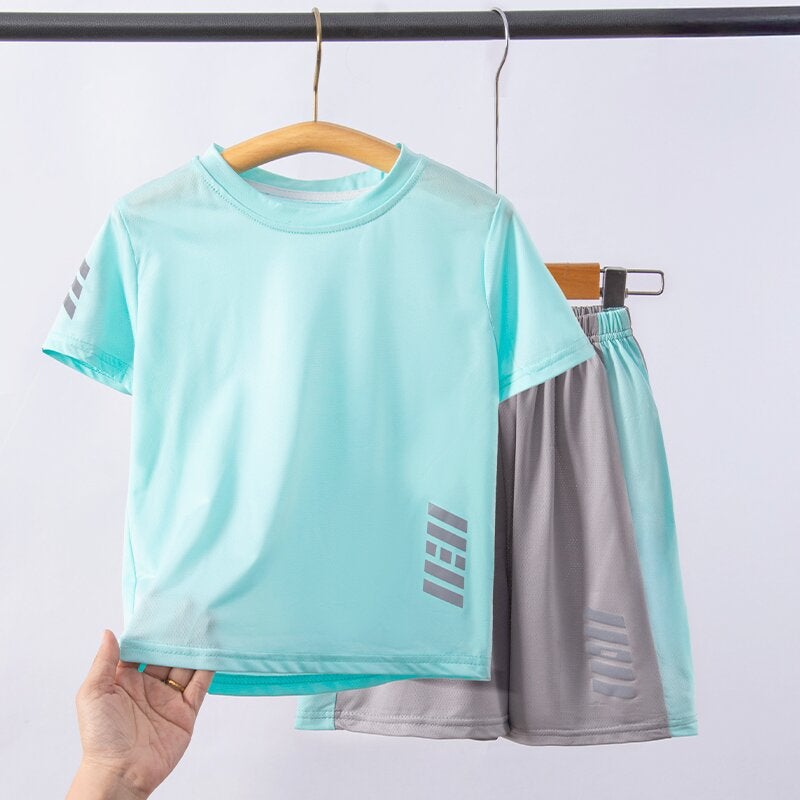 Children'S Sports Suit Summer Clothes Boys' Casual Ice Silk Short-Sleeved T-Shirt Summer Quick-Drying Middle And Big Children'S Basketball Clothes T-Shirt Set - Image 5