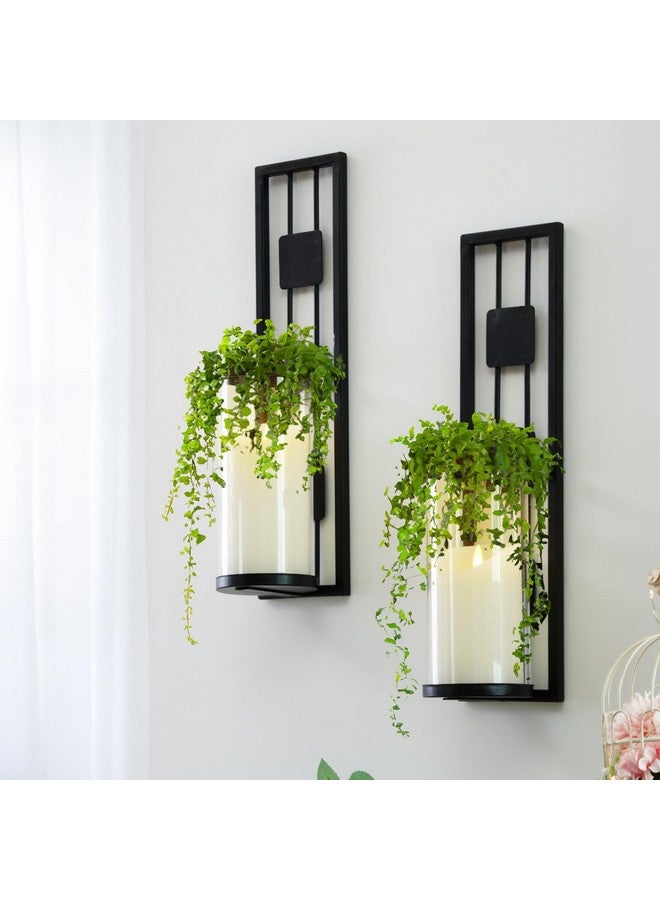 Homemory Wall Sconces Candle Holder Set of 2, Modern Metal Rustic Wall Decor for Living Room, Dining Room, Bedroom, Bathroom(Black) - Image 2