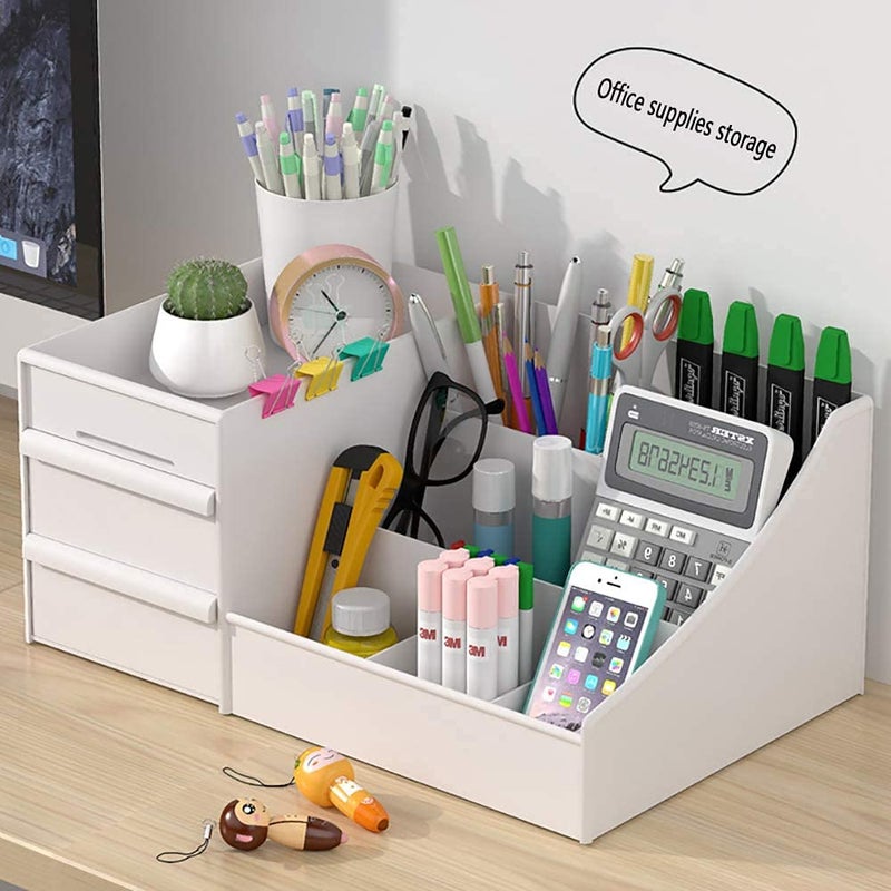 Shrux Desktop Sundries Storage Box Nail Polish Lipstick Storage Box Multi Grid Plastic Desktop Storage Organizer Drawers Storage Plastic Stationary Box Multiuse Table Top Storage Shelf White - Image 3