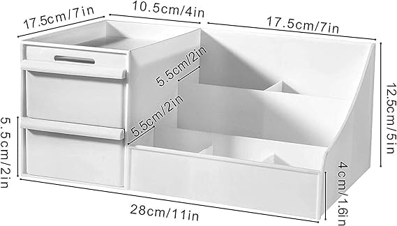 Shrux Desktop Sundries Storage Box Nail Polish Lipstick Storage Box Multi Grid Plastic Desktop Storage Organizer Drawers Storage Plastic Stationary Box Multiuse Table Top Storage Shelf White - Image 4