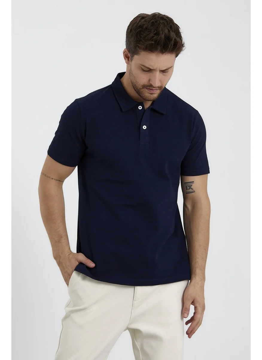 Odelon Men's Basic Polo Neck T-Shirt (Regular Fit) Navy Blue