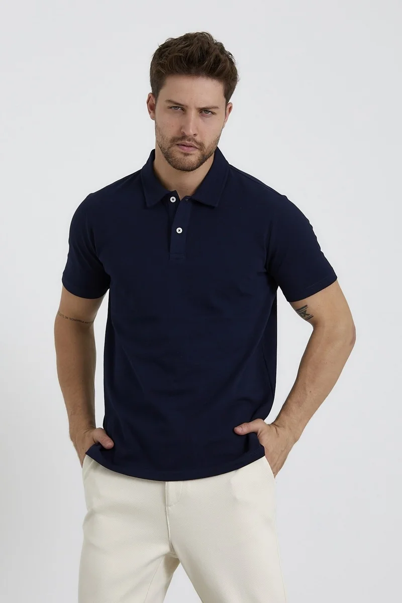 Odelon Men's Basic Polo Neck T-Shirt (Regular Fit) Navy Blue